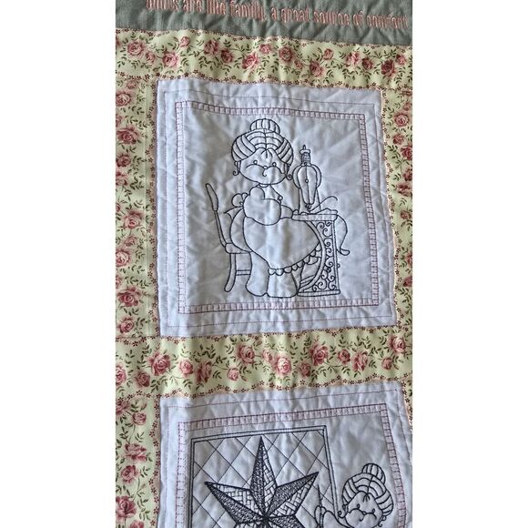 Sweet " Little Quilting Lady " Machine Embroidered Squares  On A Quilt 47x37" - Picture 6 of 16